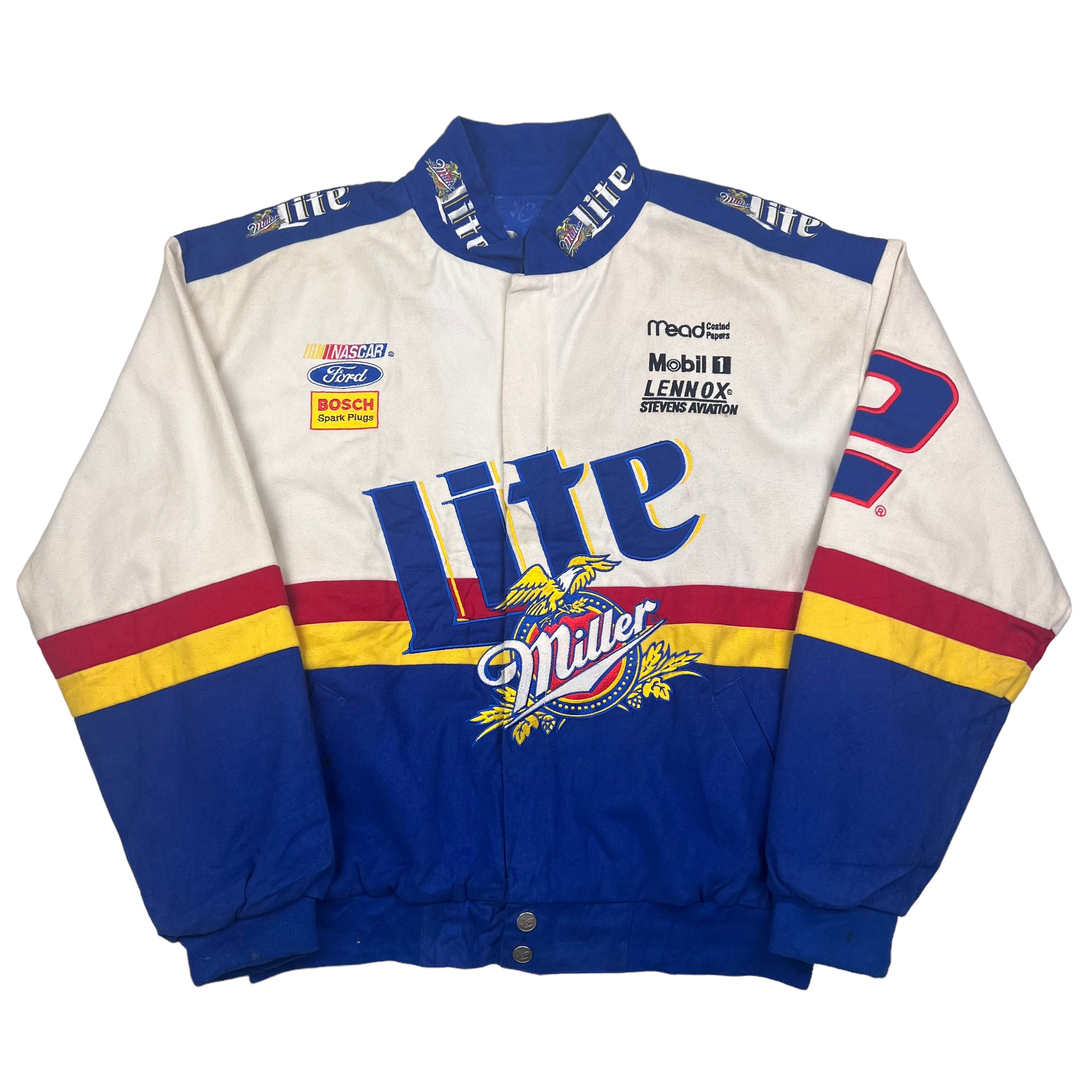NASCAR White And Blue Miller Lite Racing Jacket Bring It Back