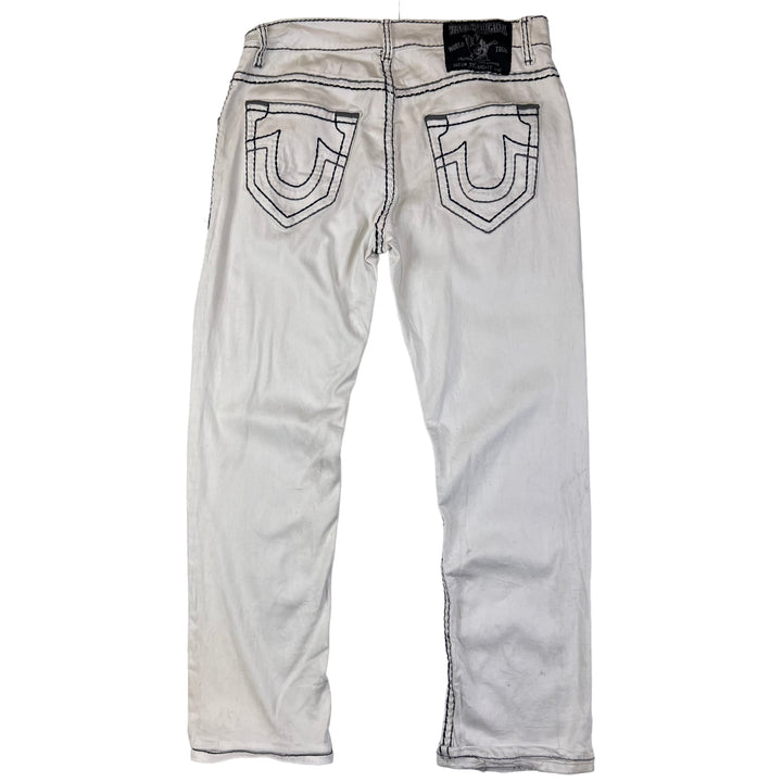 True Religion Contrast Stitch White Embroidered Jeans