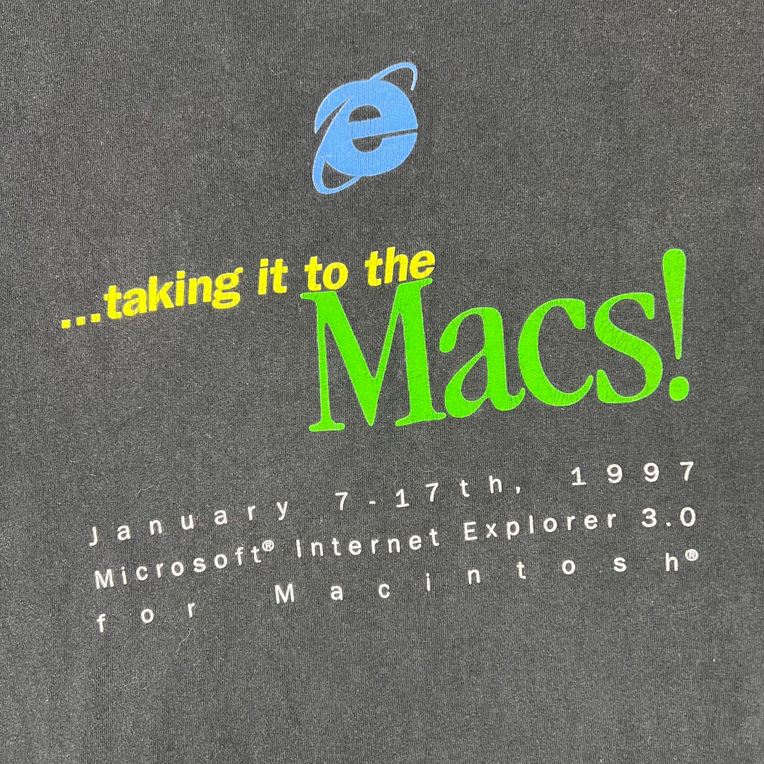 Vintage 1997 Internet Explorer "Taking it to the Macs" Single Stitch All Sport T-shirt Black Rare