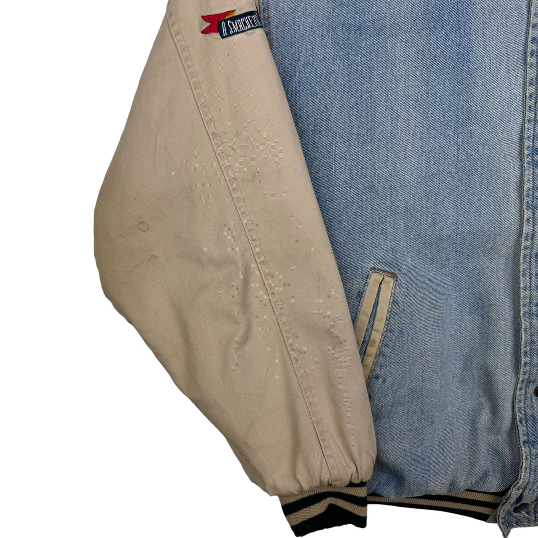 Vintage 90's Disney Winnie the Pooh Denim Varsity Jacket Beige Rare