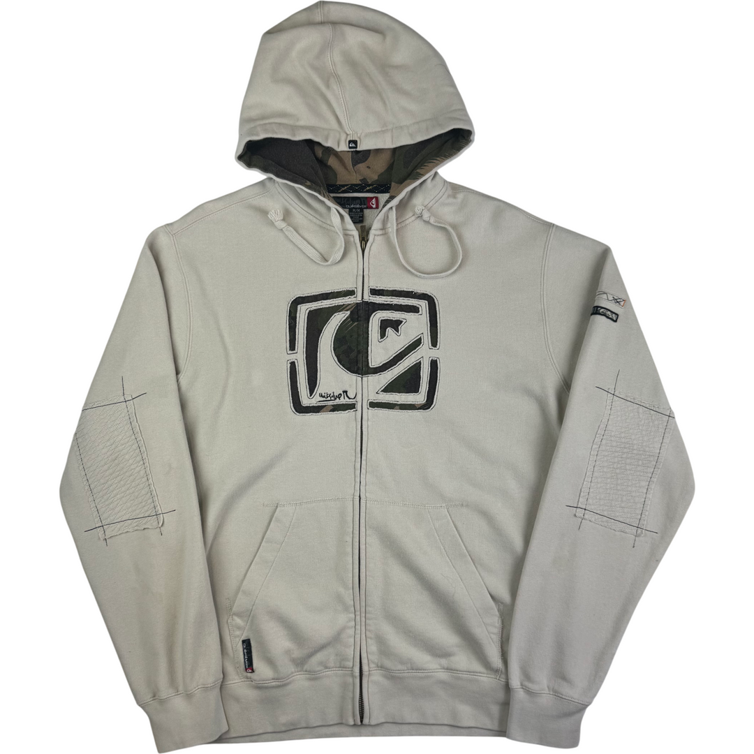 Quiksilver 00's Full-Zip Hooded Graphic Sweatshirt Beige