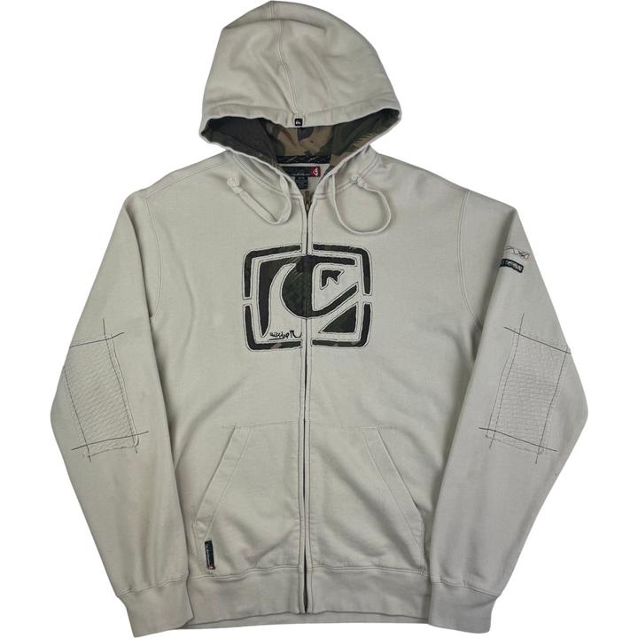 Quiksilver 00's Full-Zip Hooded Graphic Sweatshirt Beige