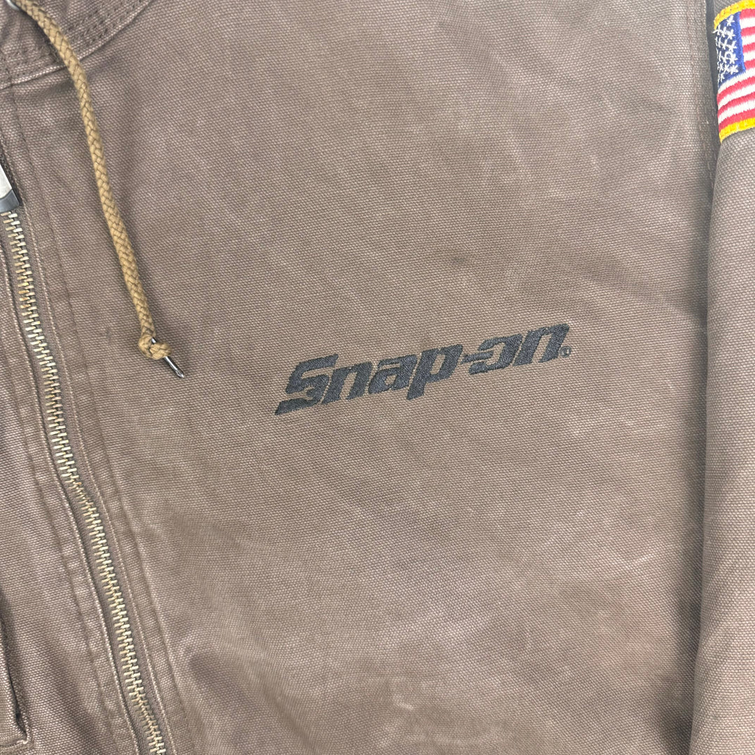 Vintage Snap-On Quilted Canvas Hooded Workwear Jacket Brown