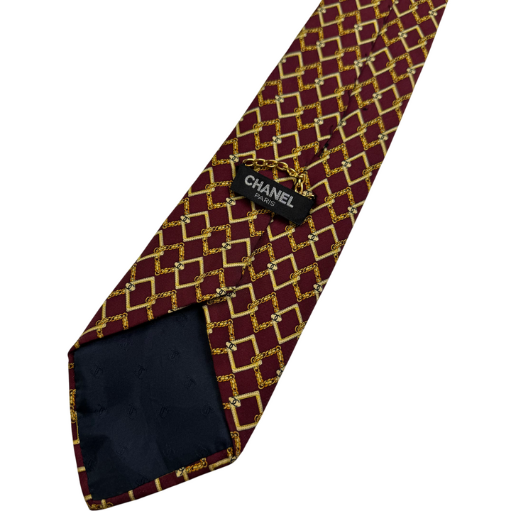 Chanel Silk Chain Pattern Tie Burgundy