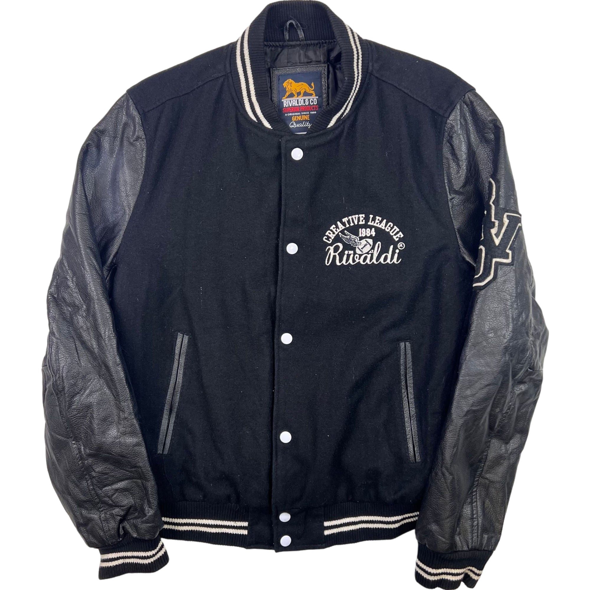Rivaldi Leather Sleeve Varsity Jacket Black – Bring It Back