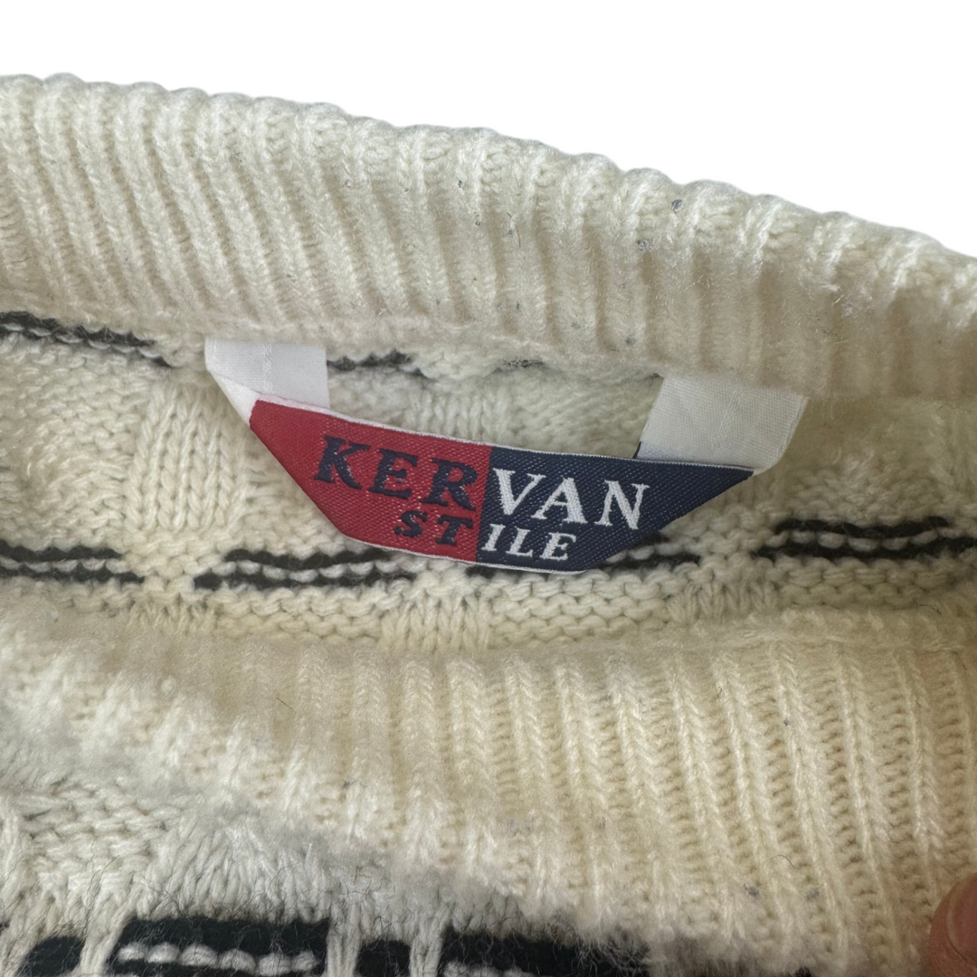 Kervan Chunky Striped Knit Sweater Blue White