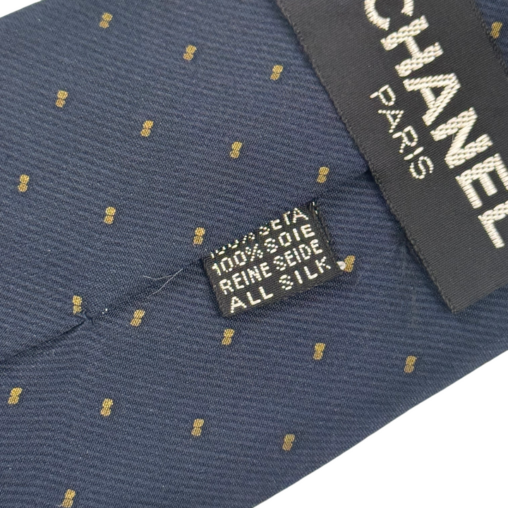 Chanel Polka Dot Silk Tie Navy