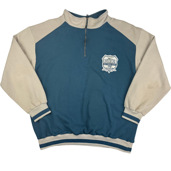 Vintage Nike Blue Ribbon Sports Quarter-Zip Sweatshirt Teal Blue Beige