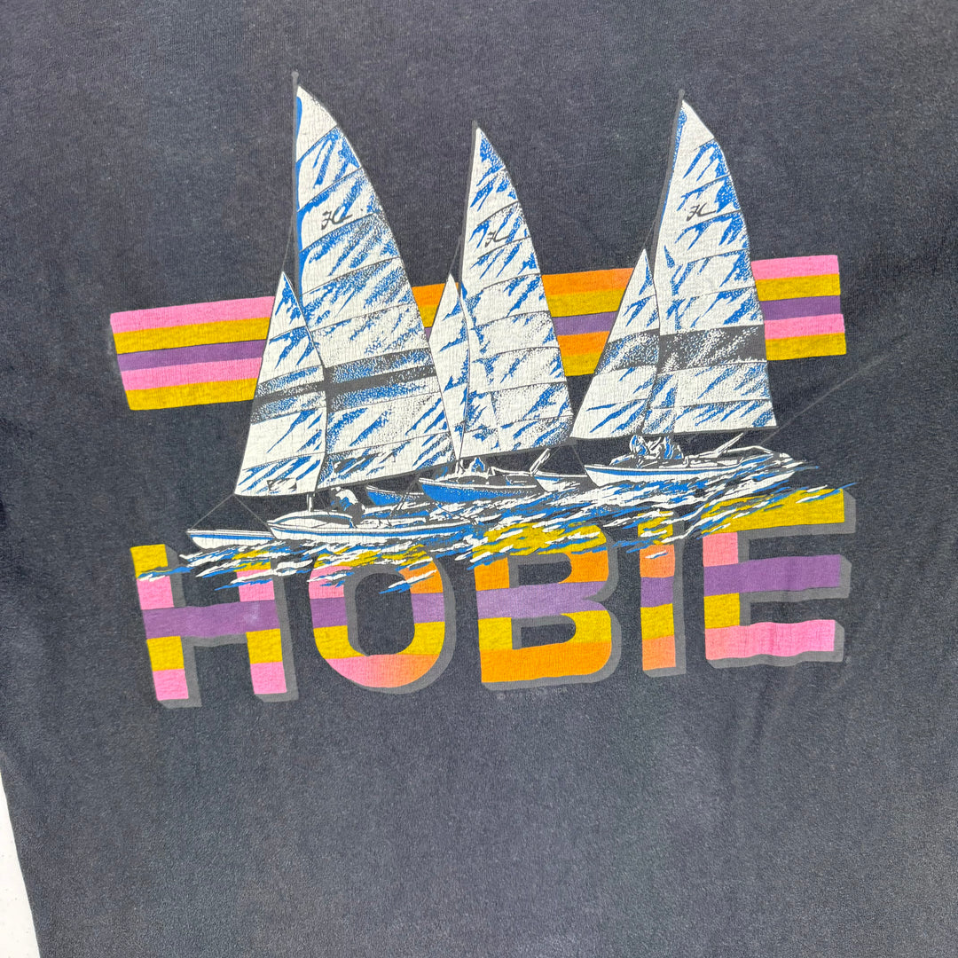 Vintage 80's Hobie Sunset Sailboat Graphic Single Stitch T-shirt Black Rare