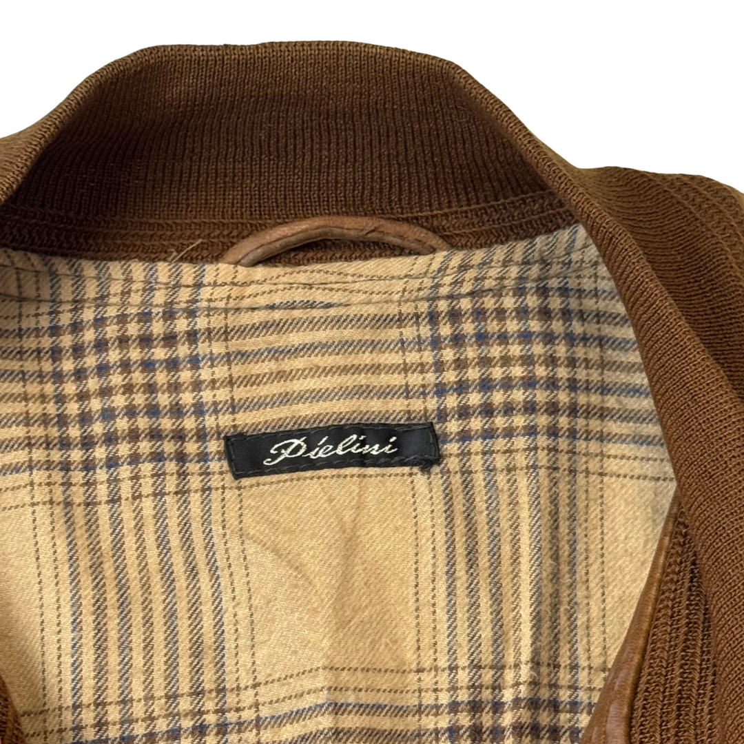 Pielini 90's Leather Button Up Bomber Jacket Brown