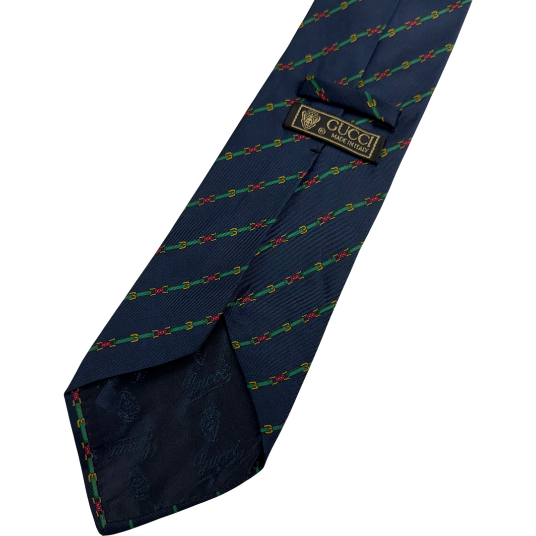 Gucci Striped Pattern Silk Tie Navy