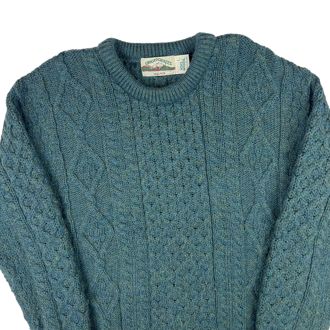 Vintage Aran Crafts 80s Cable Knit Wool Sweater Green