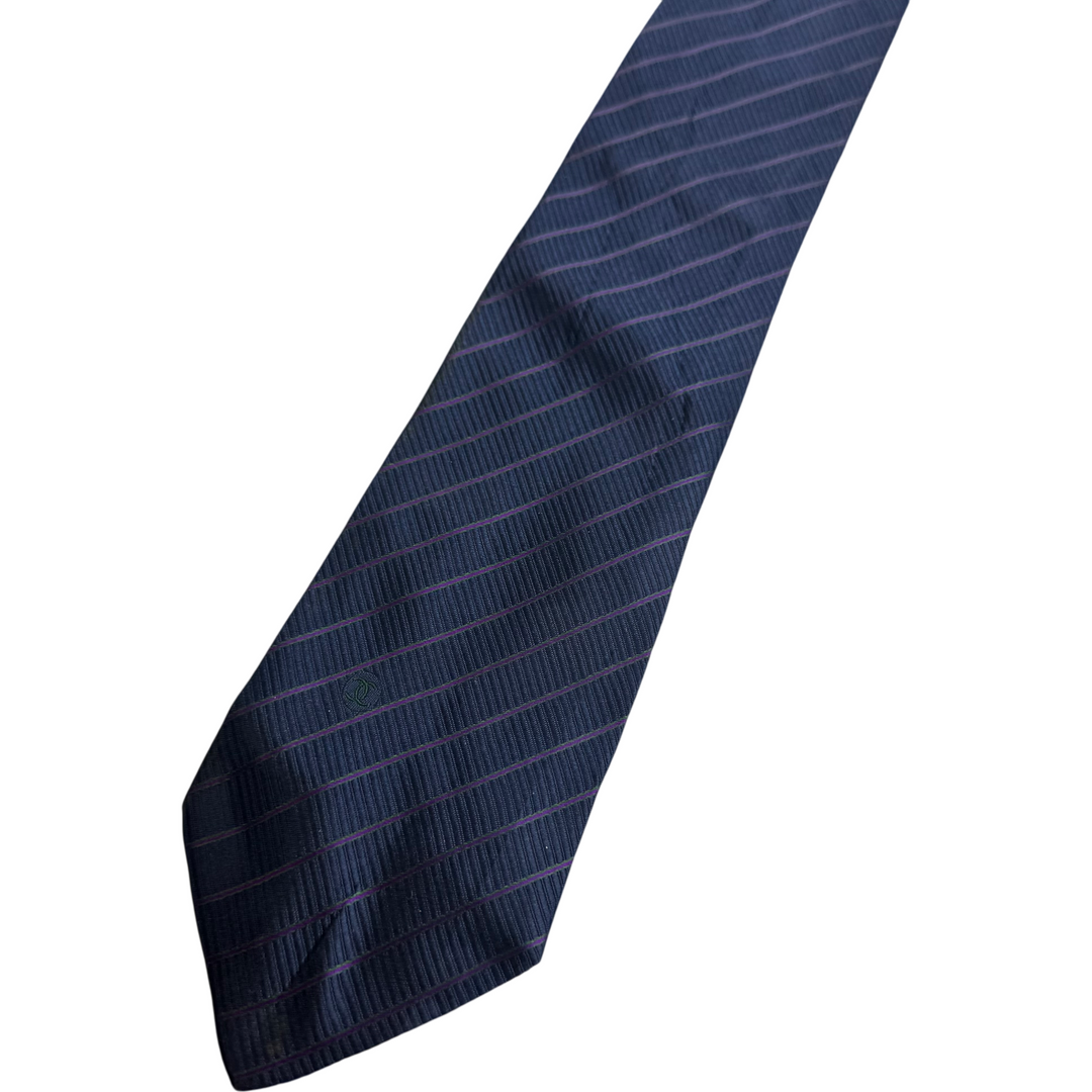 Chanel Striped Silk Tie Navy