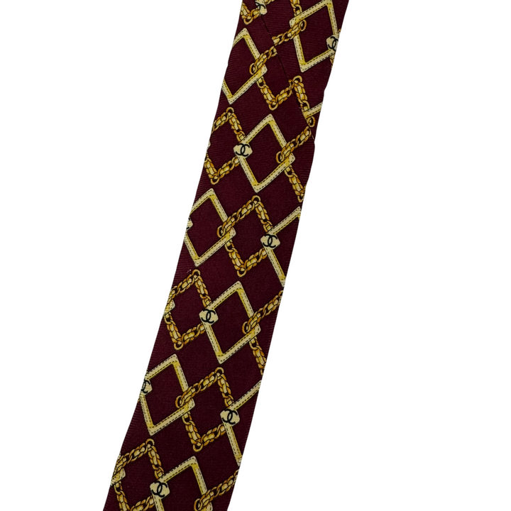 Chanel Silk Chain Pattern Tie Burgundy