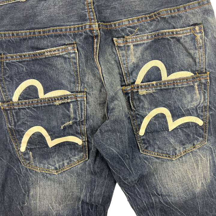 Evisu Daicock Denim Jean Shorts Blue Rare