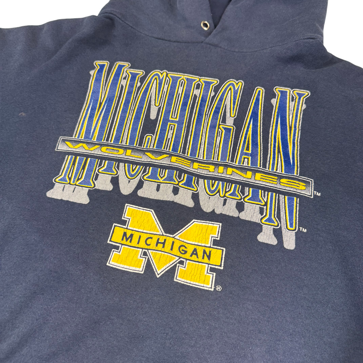 Vintage 90's Logo 7 Michigan Wolverines Pullover Hoodie navy