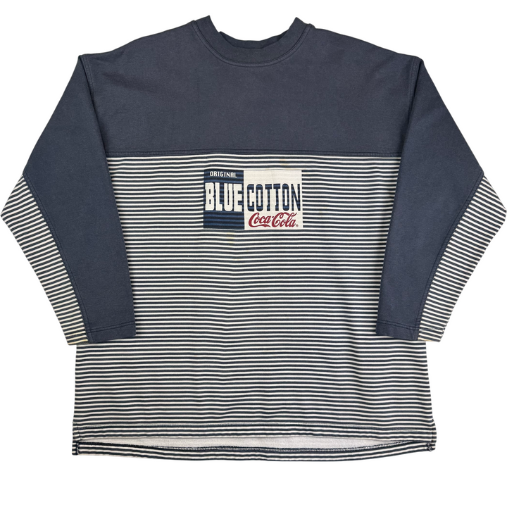 Coca Cola 90's Striped Blue Cotton Crewneck Sweatshirt Navy