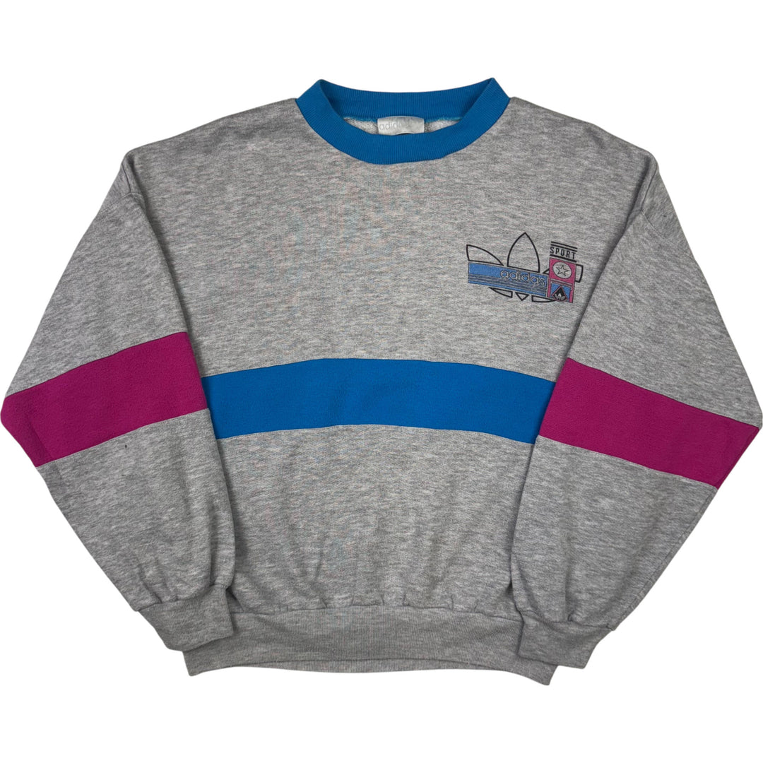 Adidas 80's Graphic Crewneck Sweatshirt Grey Pink Blue Rare