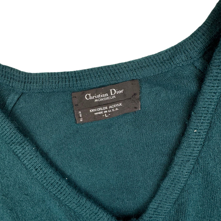 Christian Dior Monsieur V-Neck Knit Sweater Green