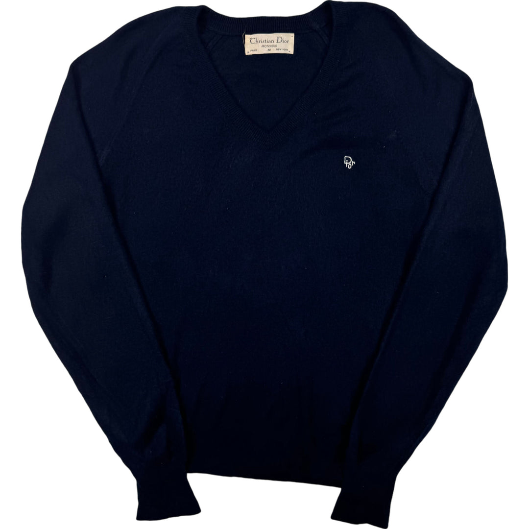 Christian Dior Monsieur 80's V-Neck Knit Sweater Navy