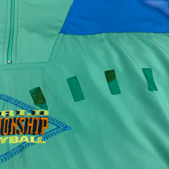 Vintage Nike 90's Volleyball Champion Half-Zip Pullover Jacket Green Blue Rare