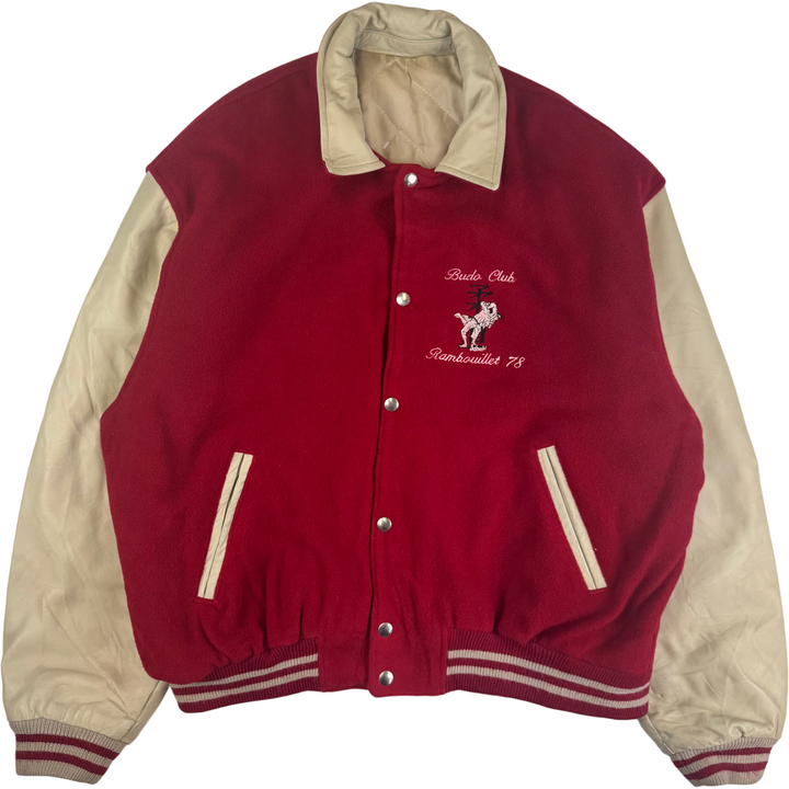 Vintage Budo Club Rambouillet 78 Leather Letterman Varsity Jacket Red