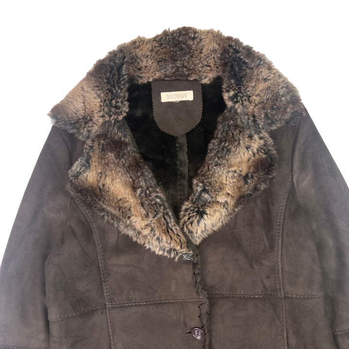 Balmain Faux Fur Long Coat Brown