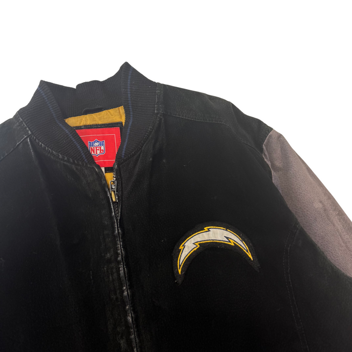 Vintage NFL Los Angeles Chargers Embroidered Suede Varsity Jacket Black