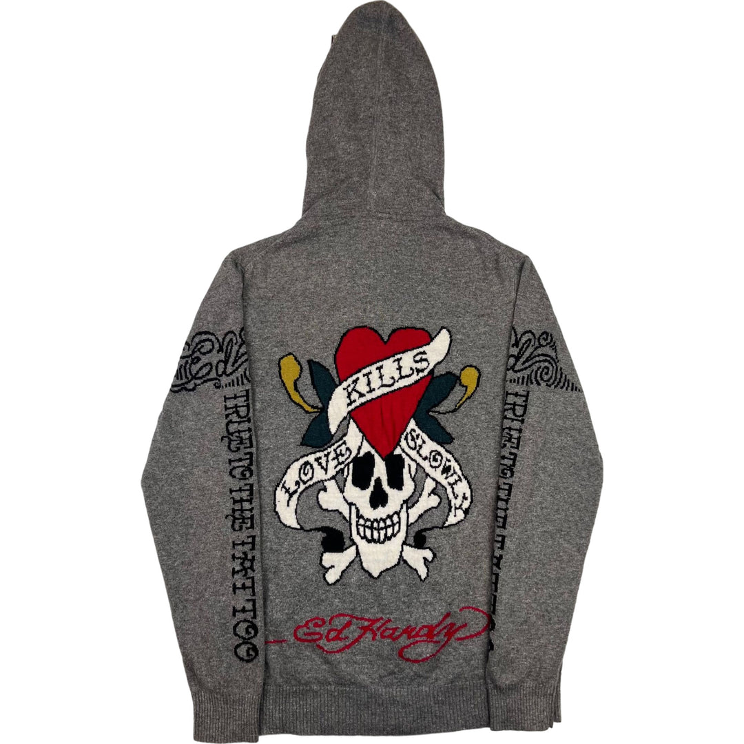 Ed Hardy Love Kills Zip-Up Hooded Wool Sweatshirt Grey