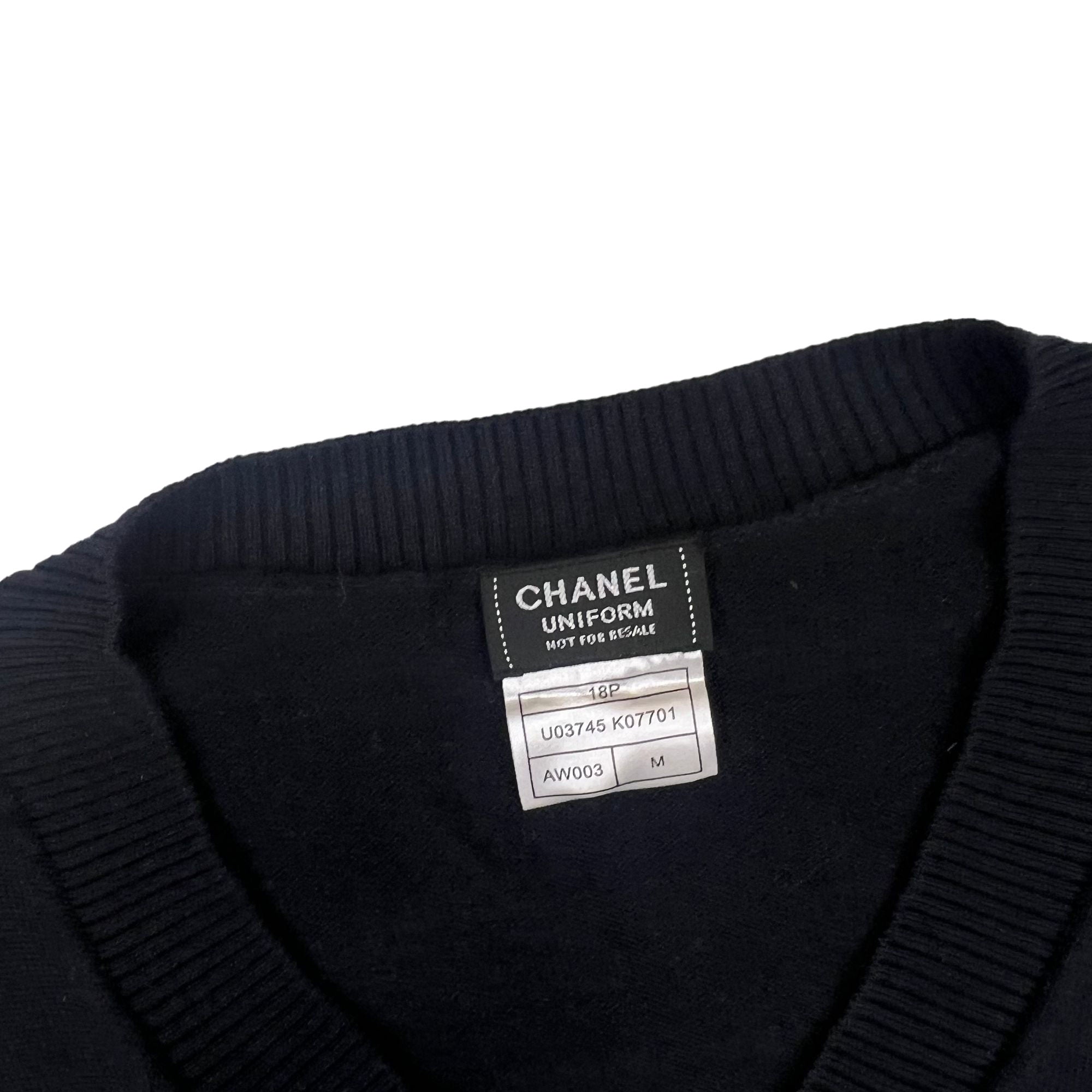 Chanel Staff Uniform V-Neck Knit Jumper Black | Bring It Back