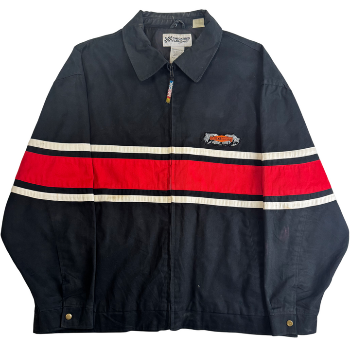 Vintage Harley-Davidson Checkered Flag Sports Racing Jacket Black