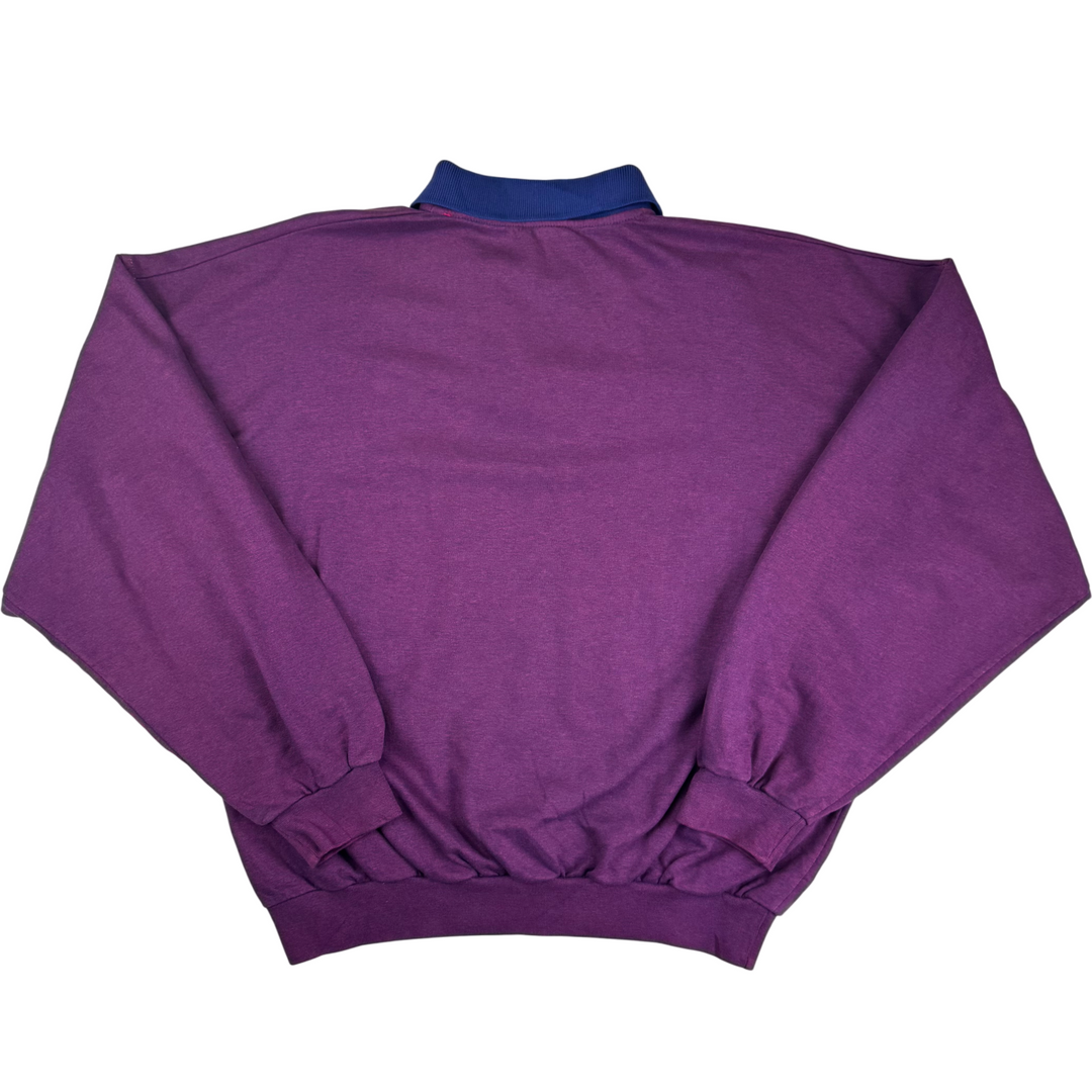 Vintage Adidas 80's Button-Up Collared Sweatshirt Purple