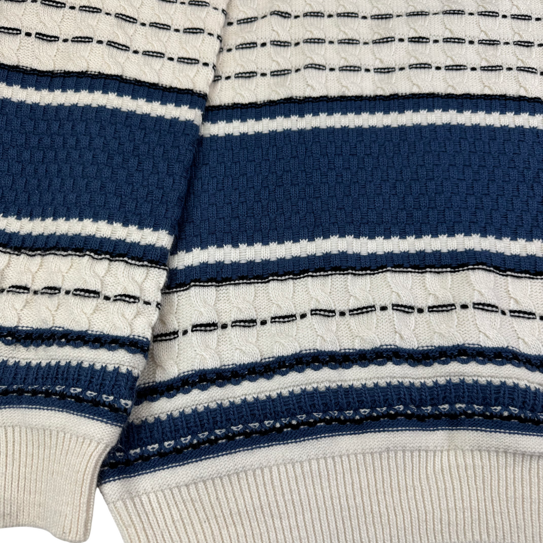 Kervan Chunky Striped Knit Sweater Blue White