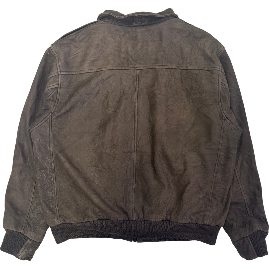 Oconi Leather Bomber Full-Zip Lined Jacket Brown
