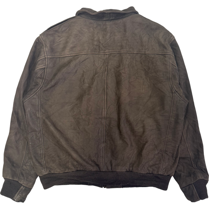 Oconi Leather Bomber Full-Zip Lined Jacket Brown