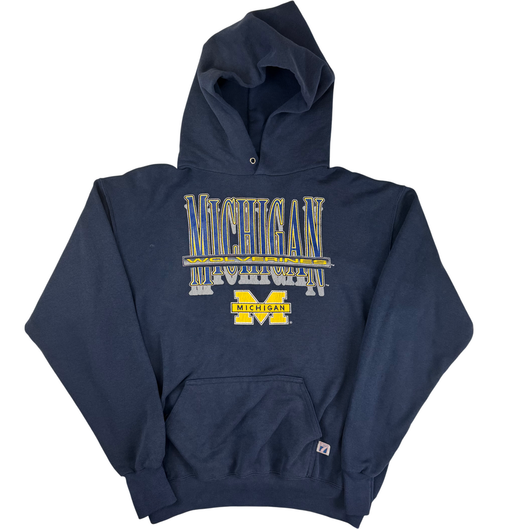 Vintage 90's Logo 7 Michigan Wolverines Pullover Hoodie navy