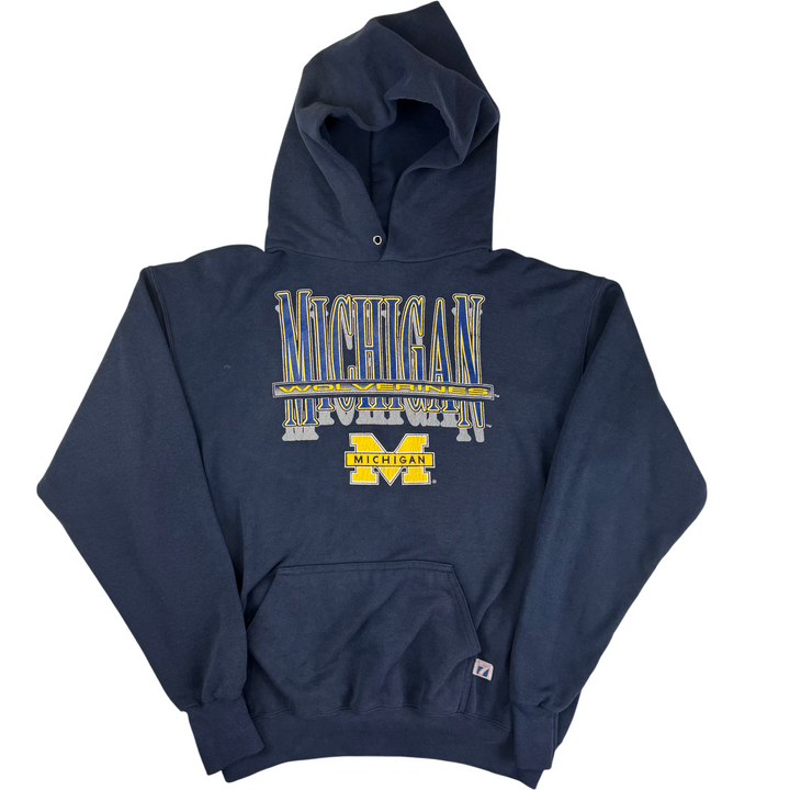 Vintage 90's Logo 7 Michigan Wolverines Pullover Hoodie navy