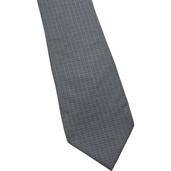 Hermes Pattern Silk Tie Grey