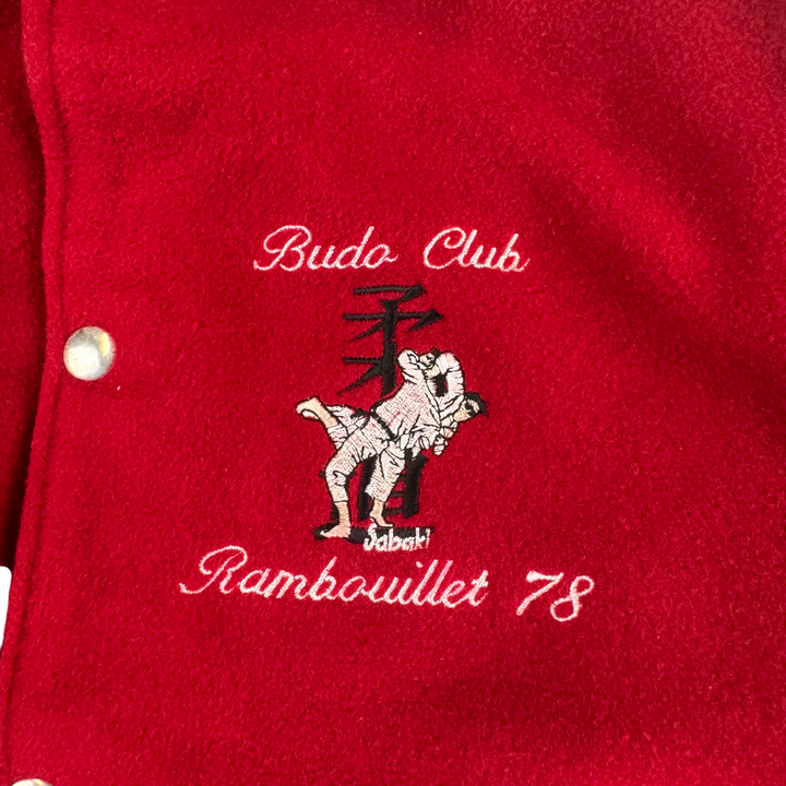 Vintage Budo Club Rambouillet 78 Leather Letterman Varsity Jacket Red