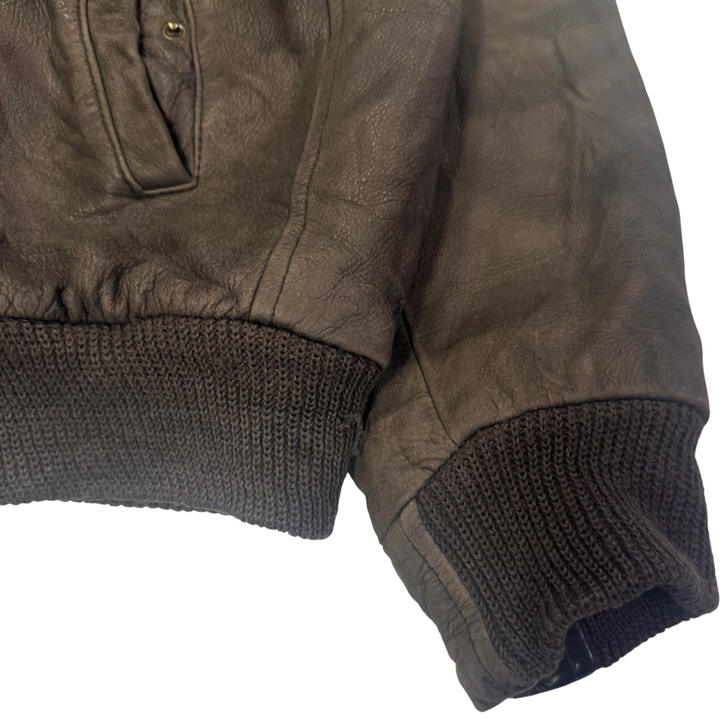 Oconi Leather Bomber Full-Zip Lined Jacket Brown