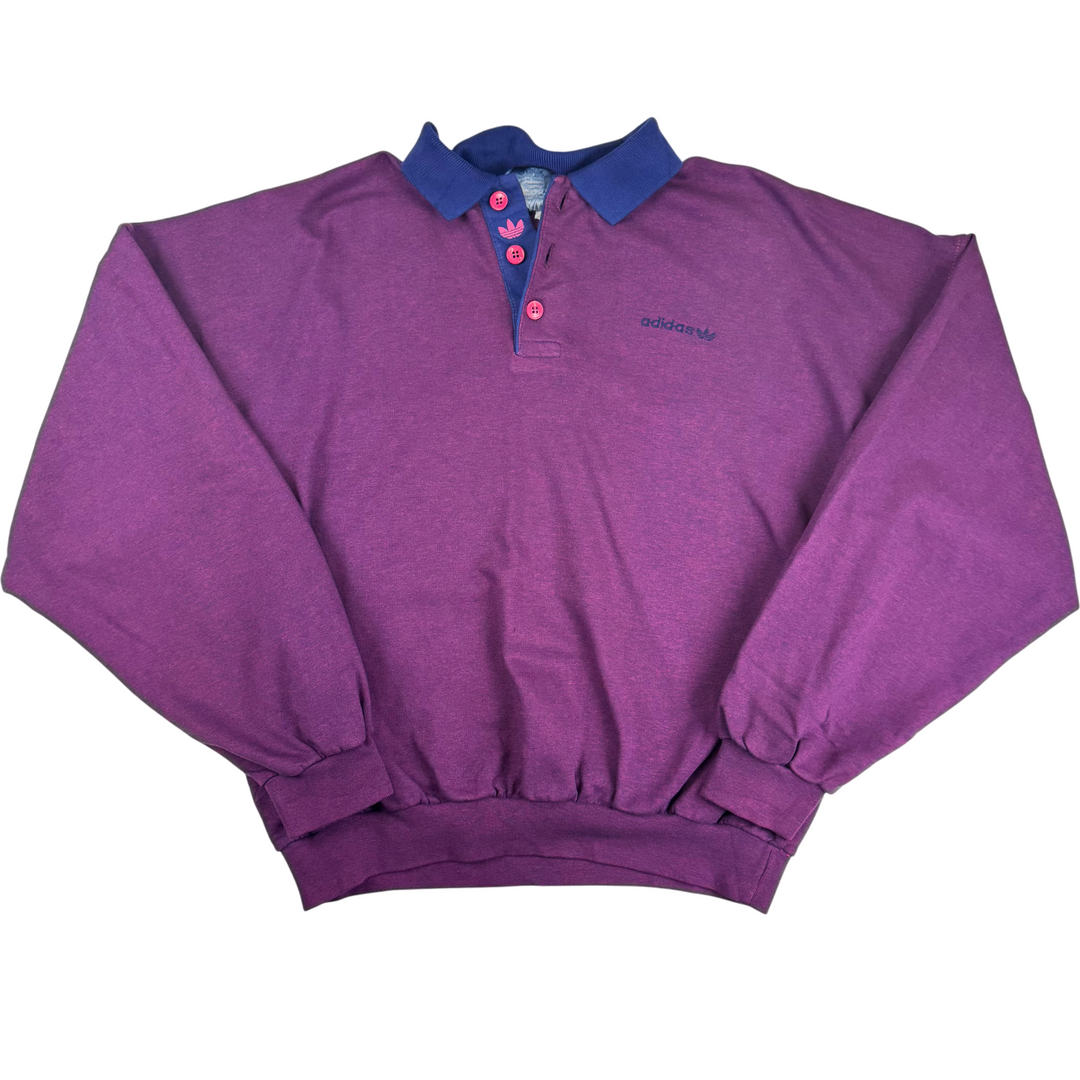 Vintage Adidas 80's Button-Up Collared Sweatshirt Purple