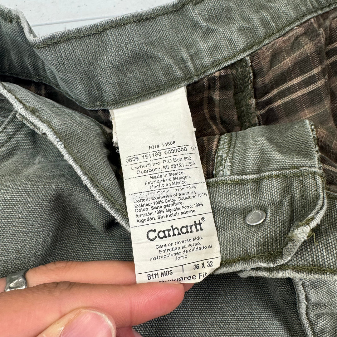 Carhartt Flannel Lined Carpenter Workwear Trousers Green