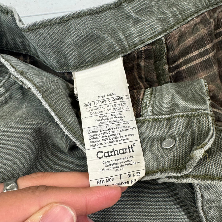 Carhartt Flannel Lined Carpenter Workwear Trousers Green