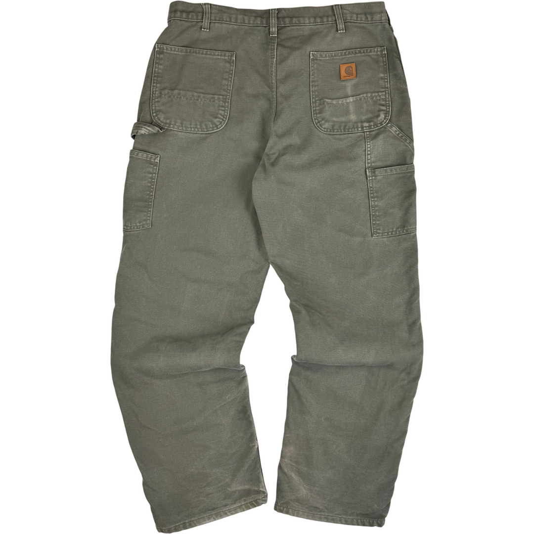 Carhartt Flannel Lined Carpenter Workwear Original Fit Trousers Green