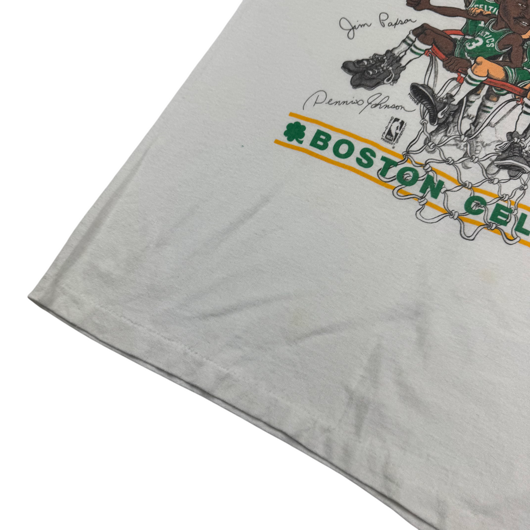 Vintage Salem Sportswear Boston Celtics 80's NBA Green Stuff Graphic T-shirt White