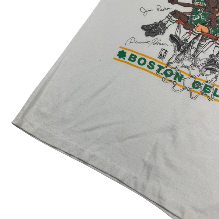 Vintage Salem Sportswear Boston Celtics 80's NBA Green Stuff Graphic T-shirt White
