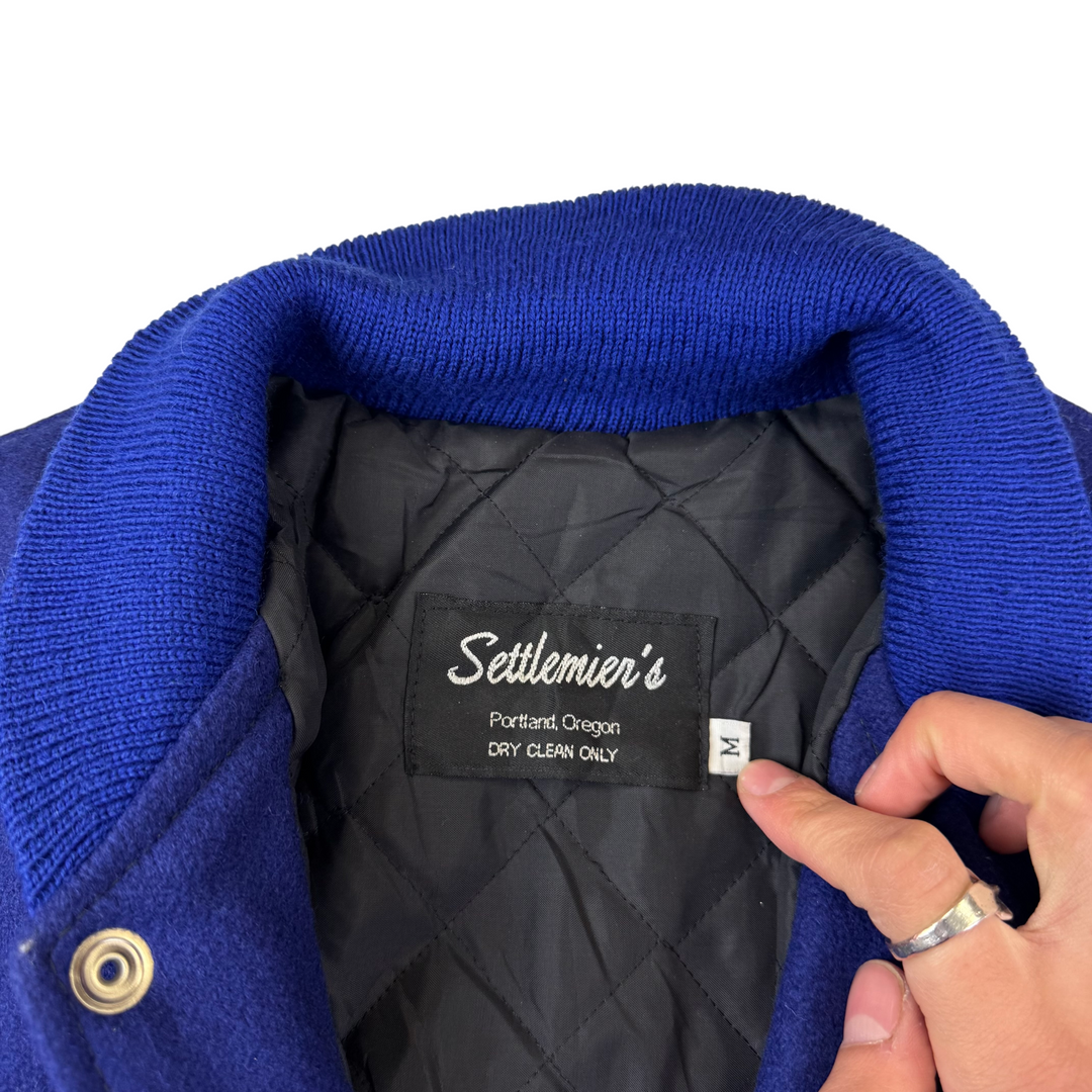 Settlemier's 90's Varsity Wool Leather Jacket Blue