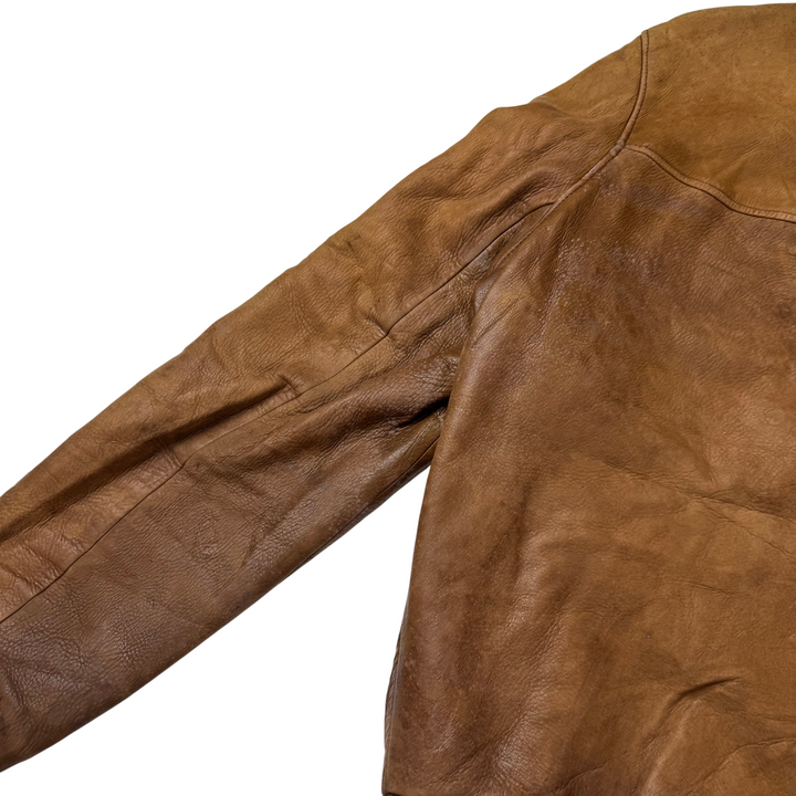 Pielini 90's Leather Button Up Bomber Jacket Brown