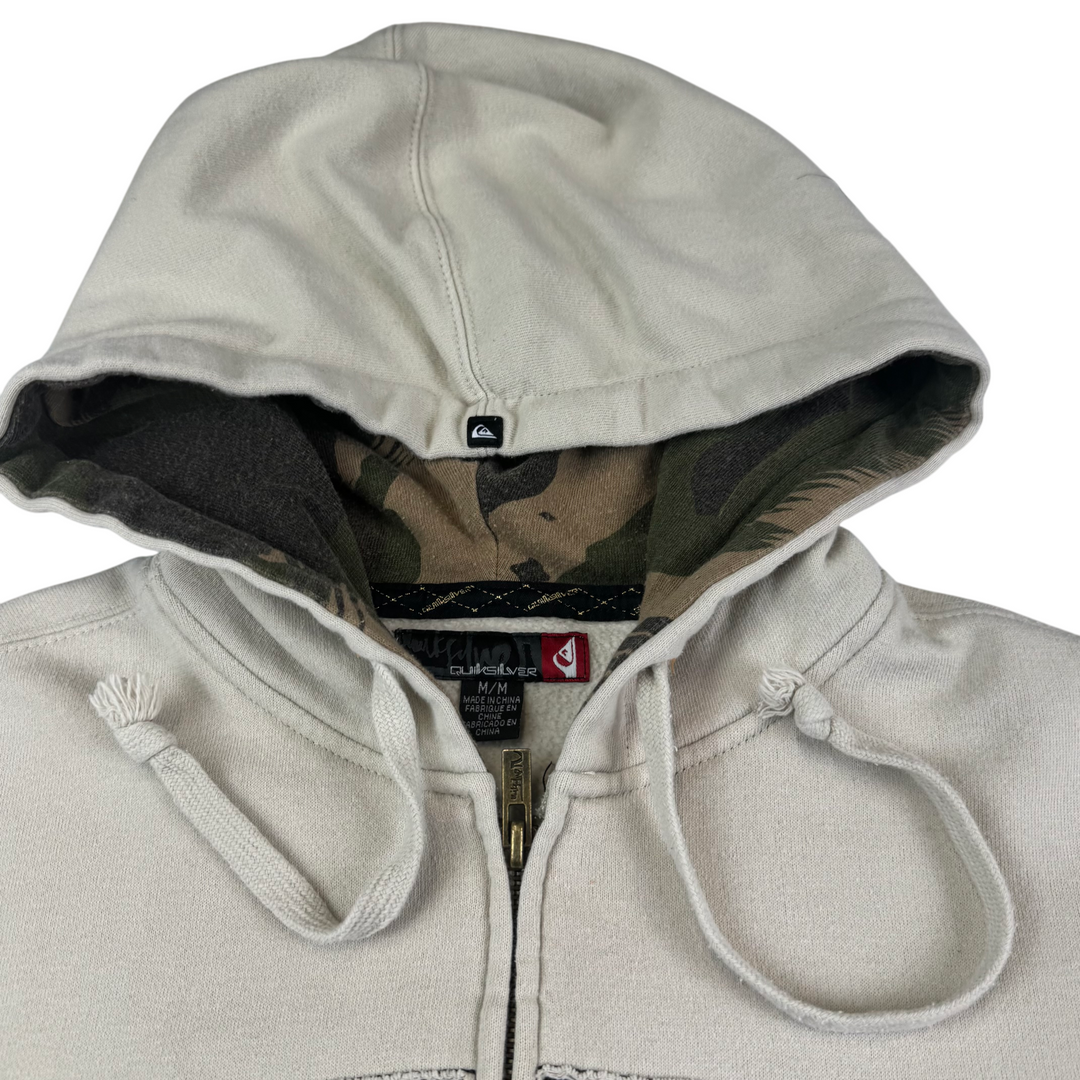 Quiksilver 00's Full-Zip Hooded Graphic Sweatshirt Beige