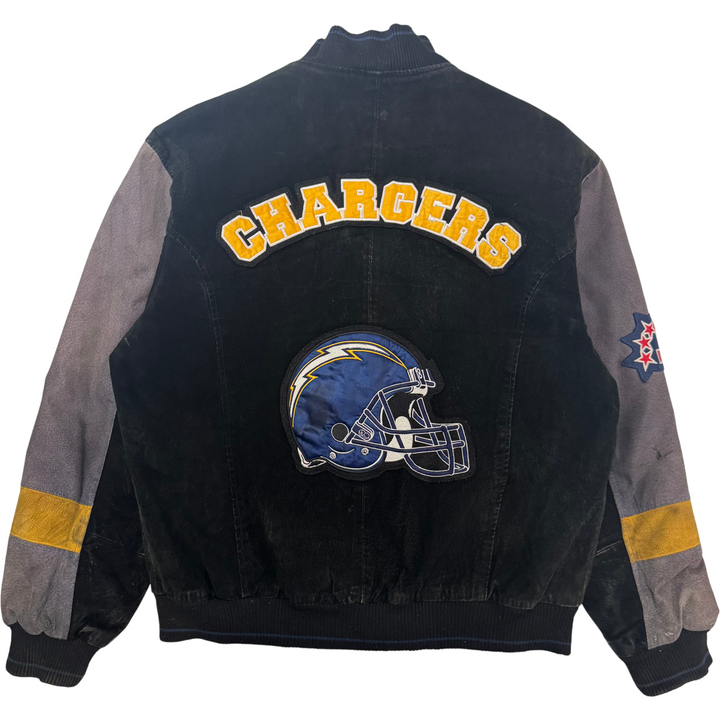 Vintage NFL Los Angeles Chargers Embroidered Suede Varsity Jacket Black